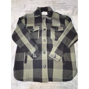 Lucky Brand S/P Olive Multi Plaid Flannel Long Sleeve Button Up Shirt